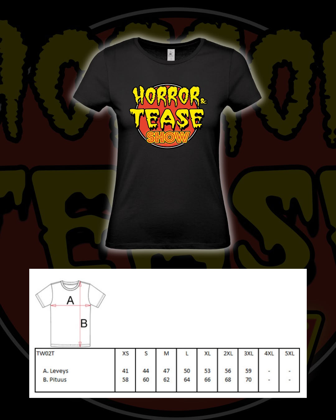 Horror & Tease logo fitted T-paita