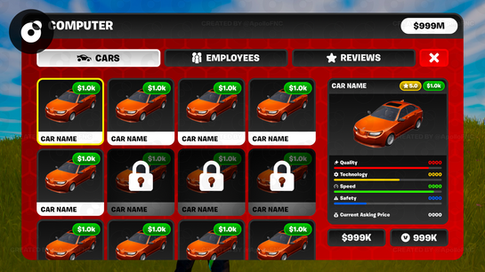 Cars UI Menu