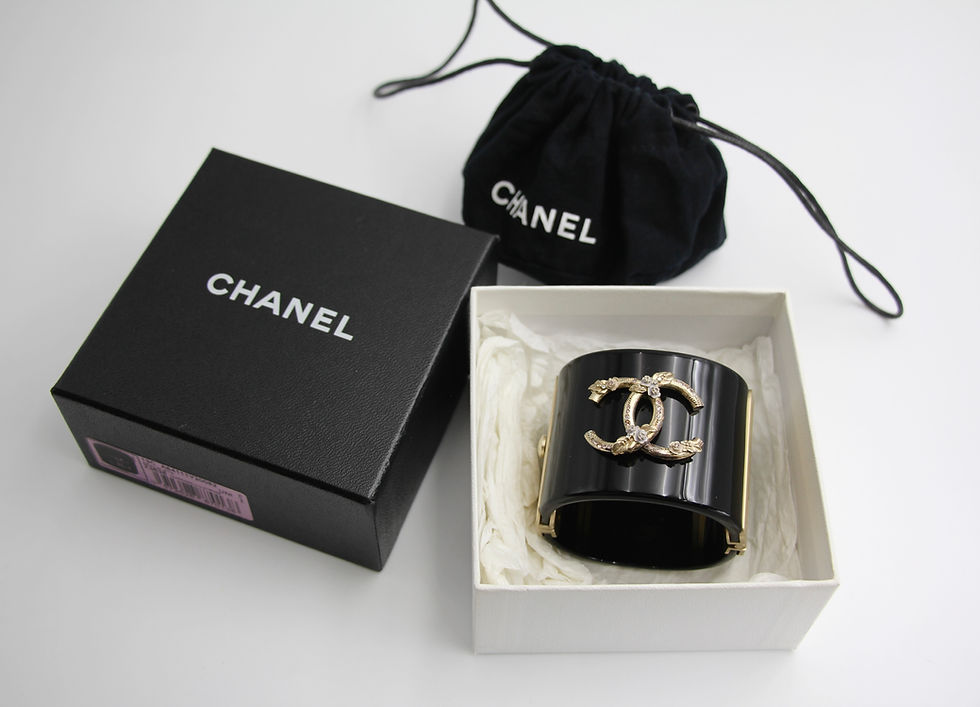 Thumbnail: Chanel 13C Metal Resin Black Flower Bracelet Cuff