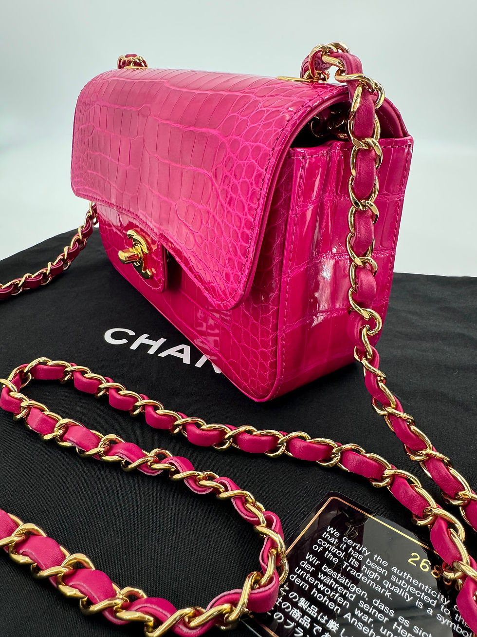 Thumbnail: Chanel 2018-2019 Alligator Bright Pink Classic Flap Bag with Gold Hardware   