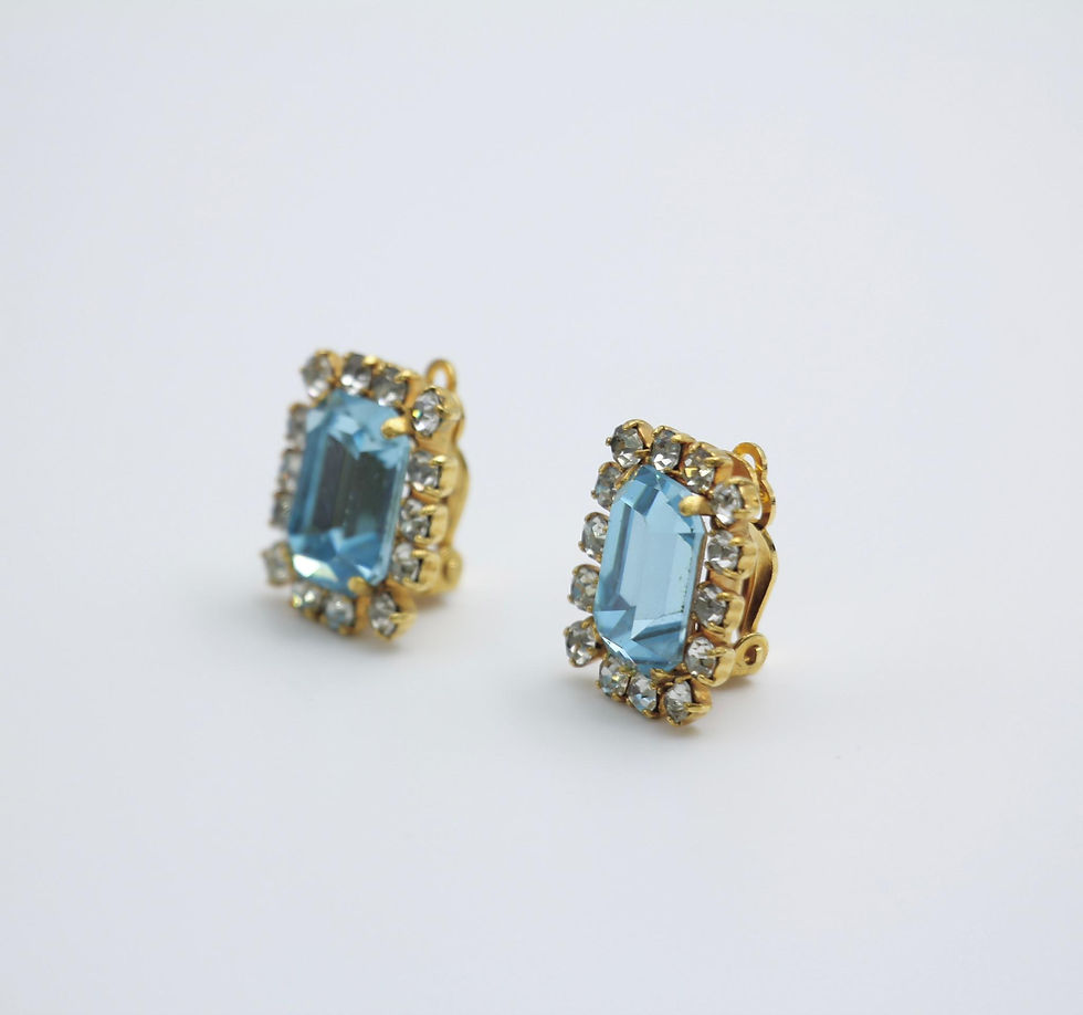 Thumbnail: Chanel Vintage 95P Rhinestone Light Blue Barbie Clip-on Earrings 