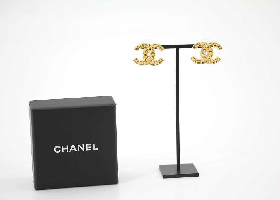 Thumbnail: Chanel B19A Metal Square Embossed Gold CC Mark Stud Earrings
