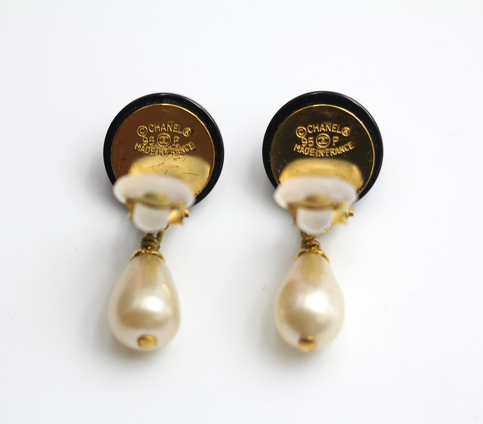 Thumbnail: Chanel Vintage 95P Resin Black Imitation Pearl Bean Clip-on Earrings