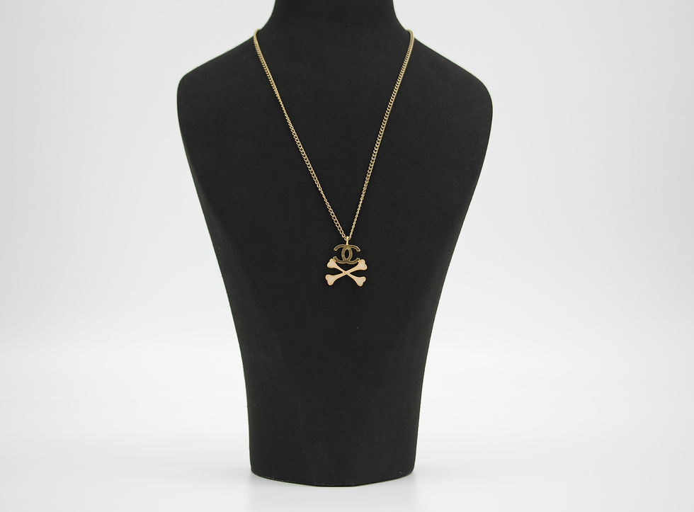 Thumbnail: Chanel Vintage 03P Gold-plated CC Enamel White Skull Necklace 