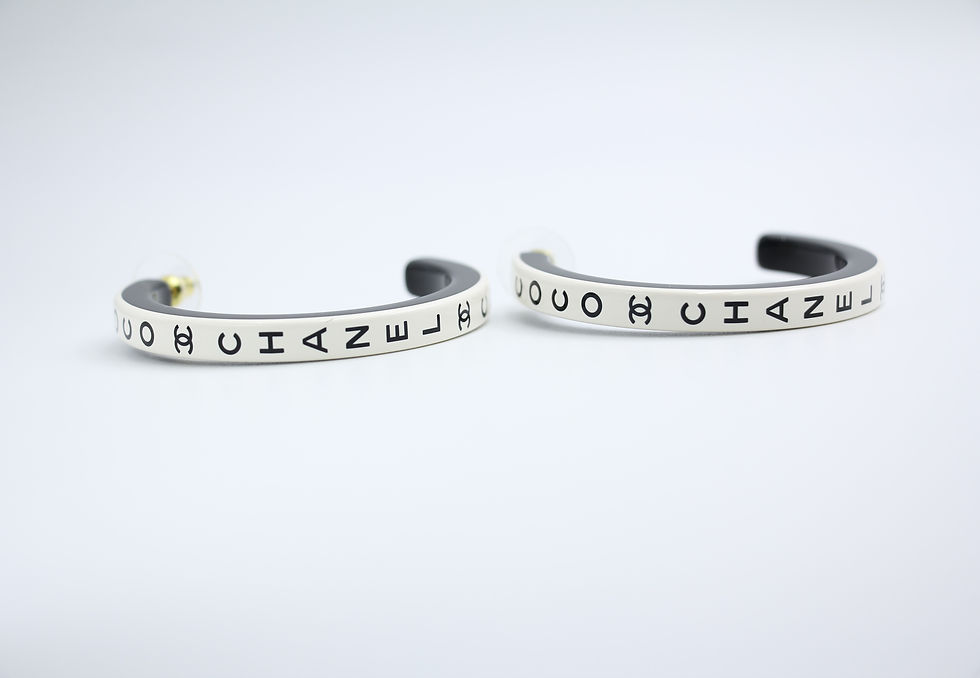 Thumbnail: Chanel B22S Resin White Curved COCO Hoop Earrings
