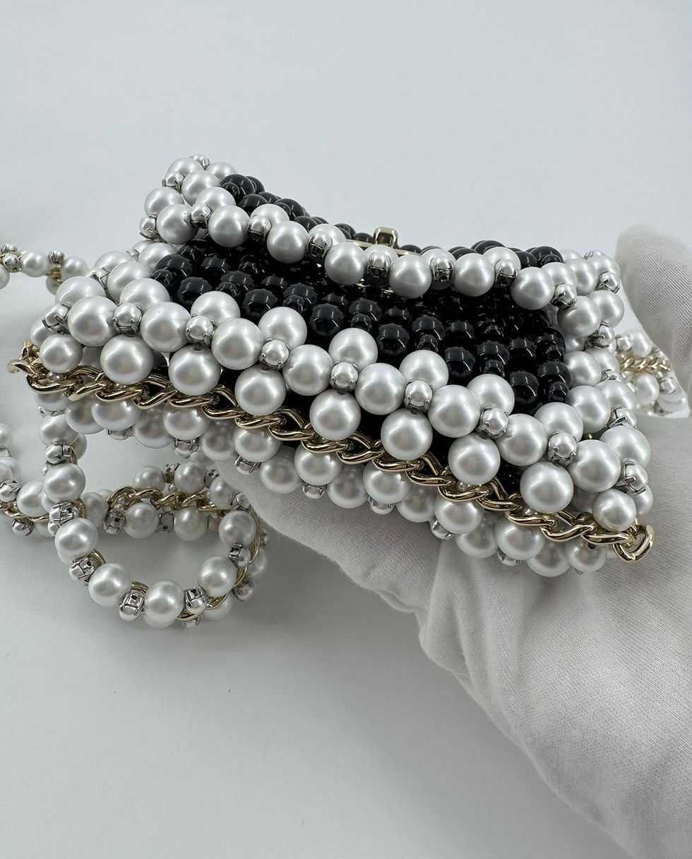 Thumbnail: Chanel 22S Imitation Pearl Beaded Black & White Mini Rectangular Flap Bag  
