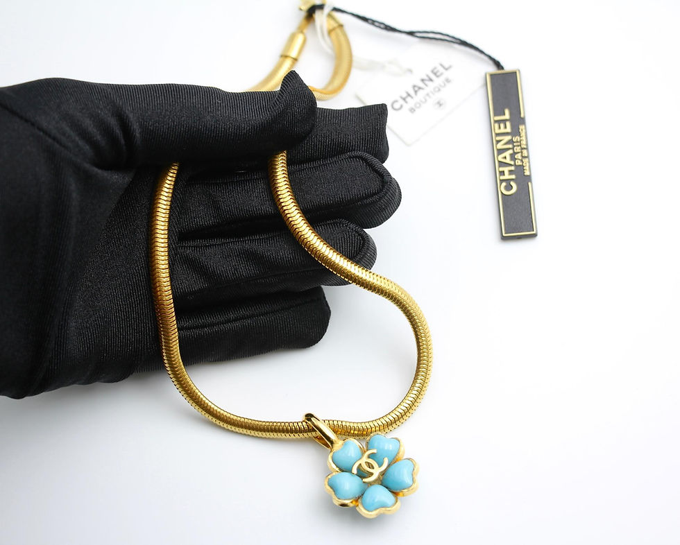 Thumbnail: Chanel Vintage 97P Gripoix Blue Camellias Pendant Necklace