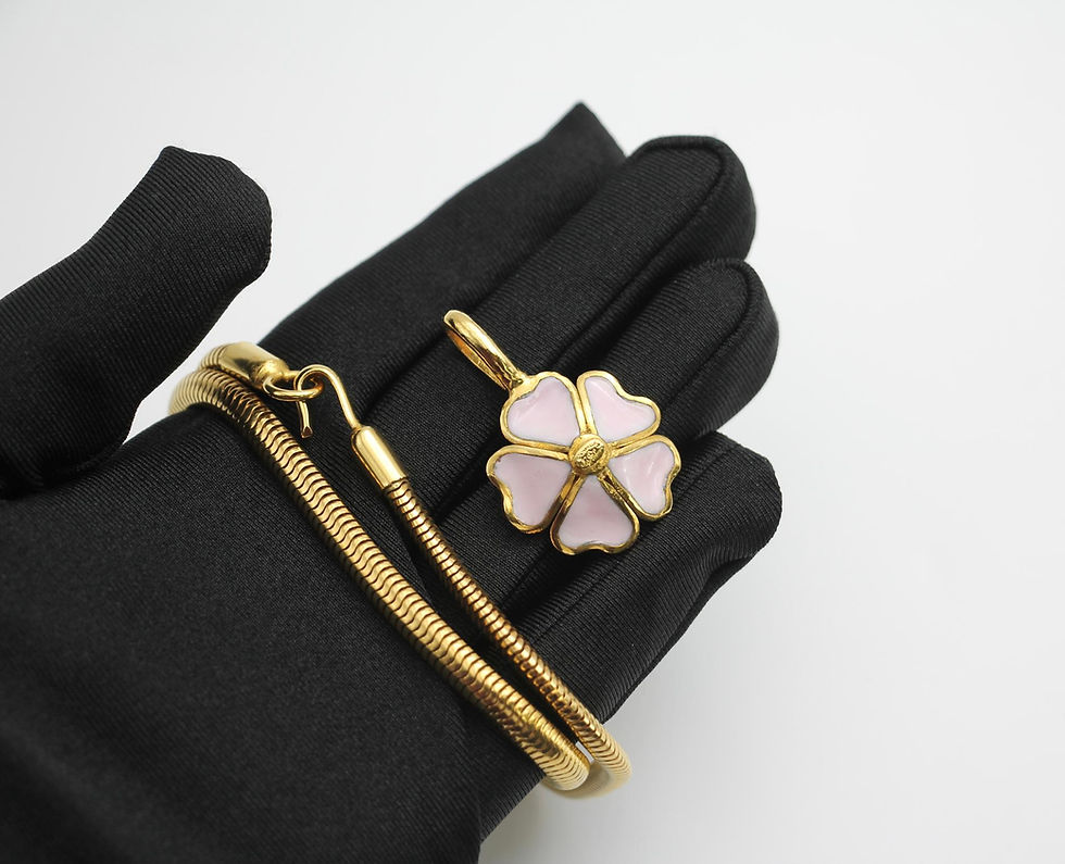 Thumbnail: Chanel Vintage 97P Gripoix Pink Camellia Pendant Necklace
