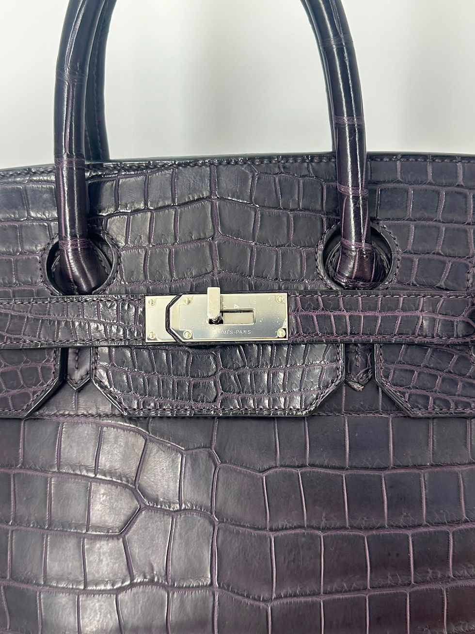 Thumbnail: Hermès HAC 40 Matte Amethyst Porosus Crocodile Palladium Hardware With Stamp A