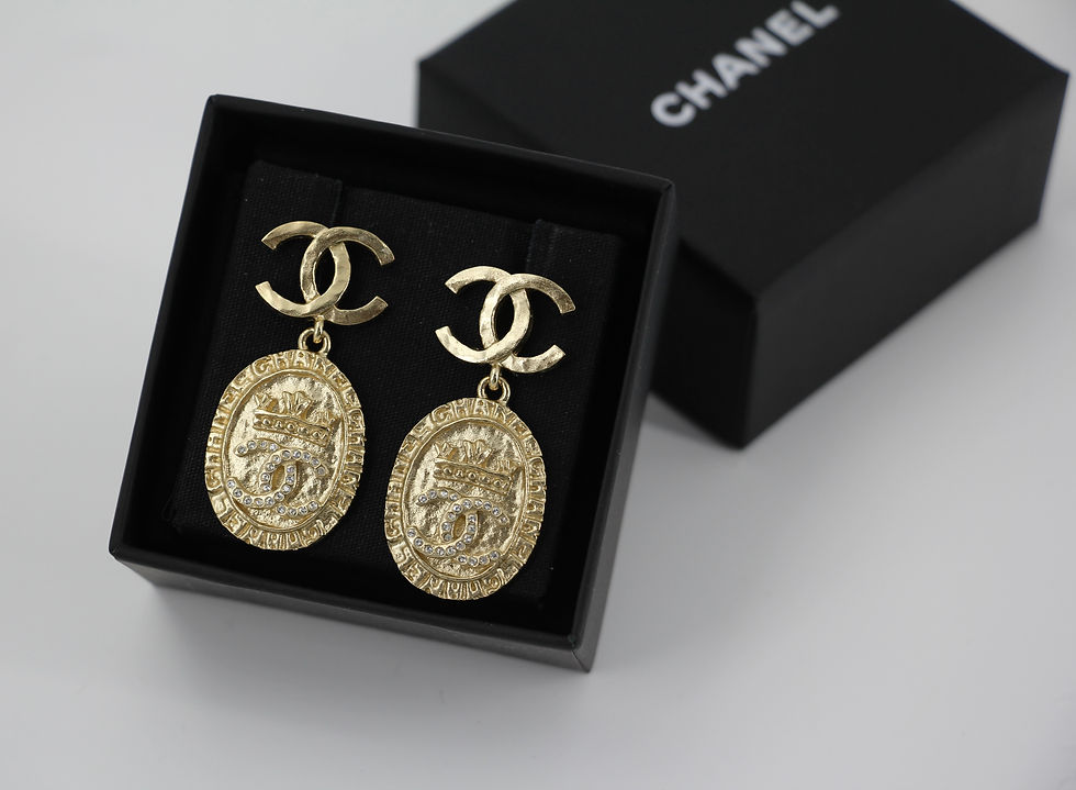 Thumbnail: Chanel F21A Rhinestone CC Crown Drop Earrings