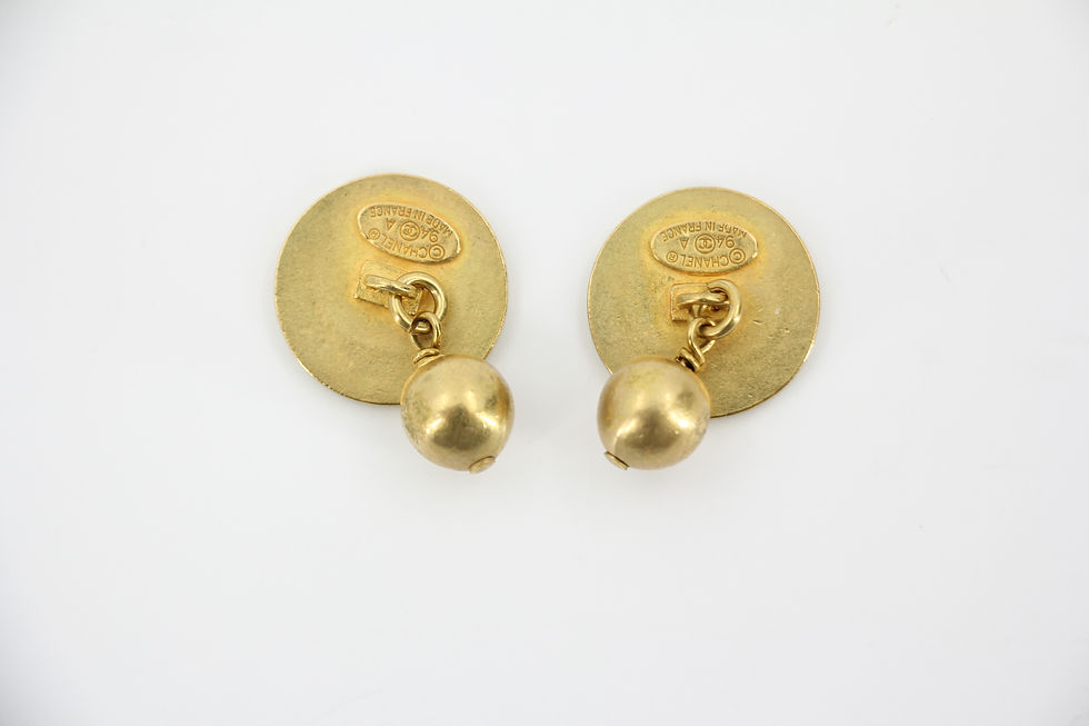 Thumbnail: Chanel Vintage 94A Metal Black CC Round Gold Cufflinks/Buttons