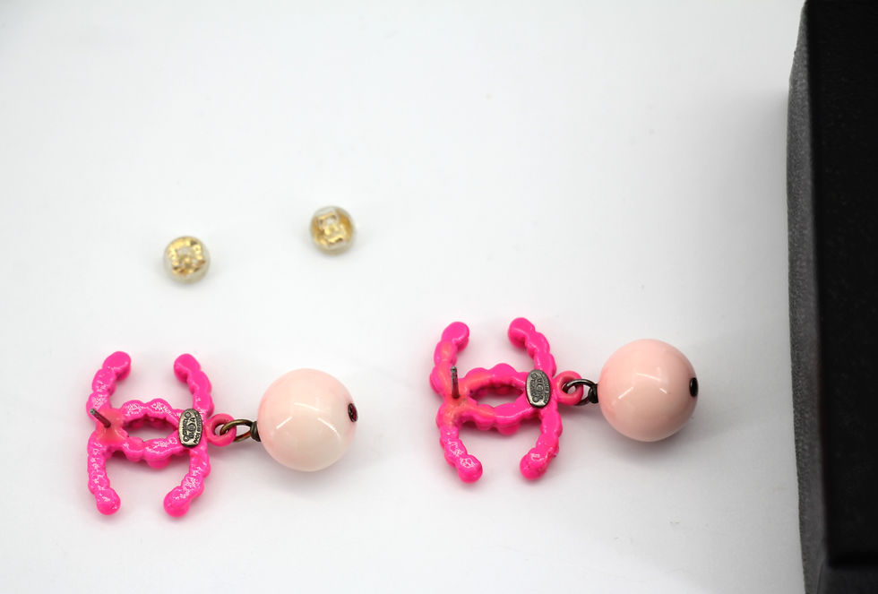 Thumbnail: Chanel Vintage 04A Resin Fluorescent Pink Bobble Pendant Stud Earrings 