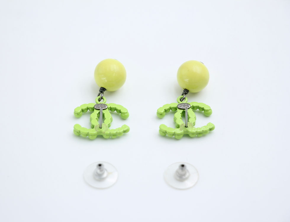 Thumbnail: Chanel Vintage 04A Resin Fluorescent Green and Yellow Dangle Stud Earrings