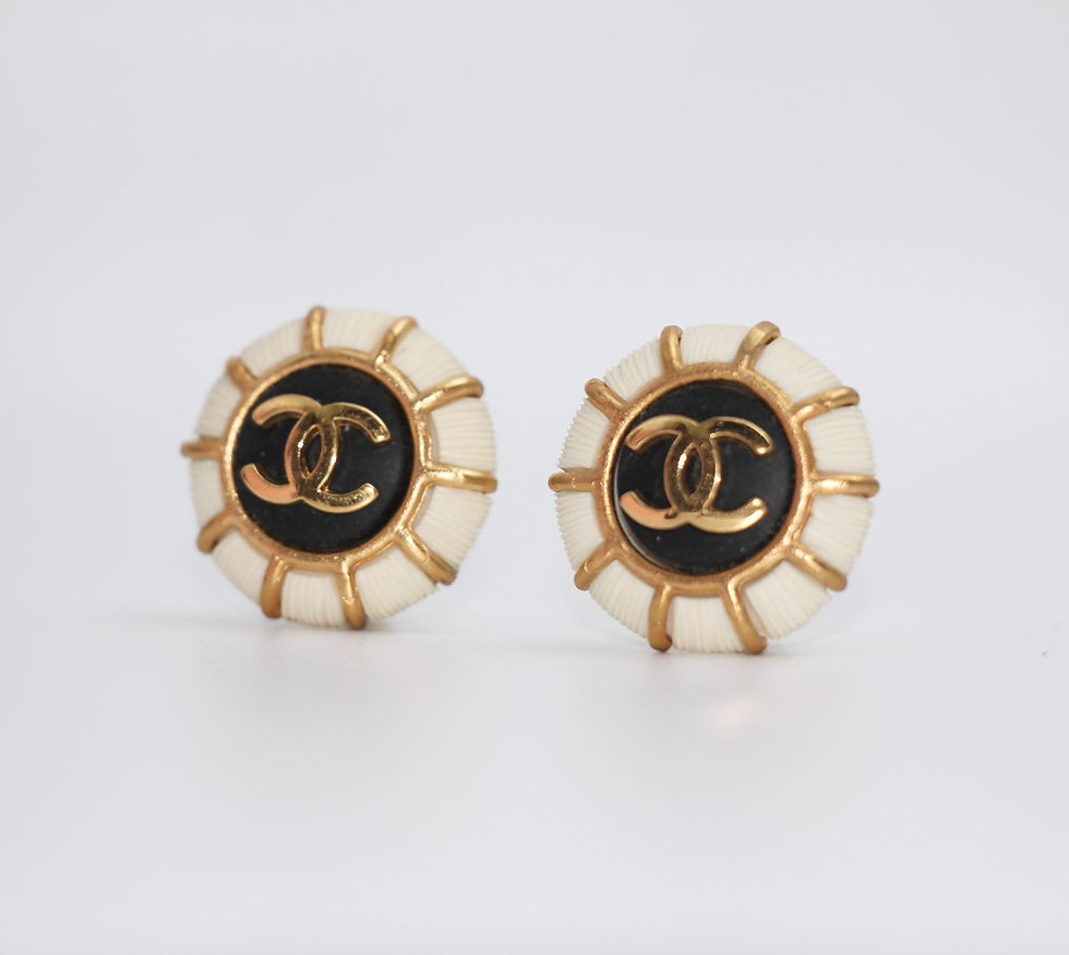 Thumbnail: Chanel Vintage 95A Gold Plated & Resin Navy Clip-on Earrings