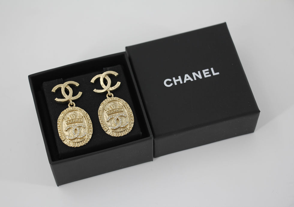 Thumbnail: Chanel F21A Rhinestone CC Crown Drop Earrings