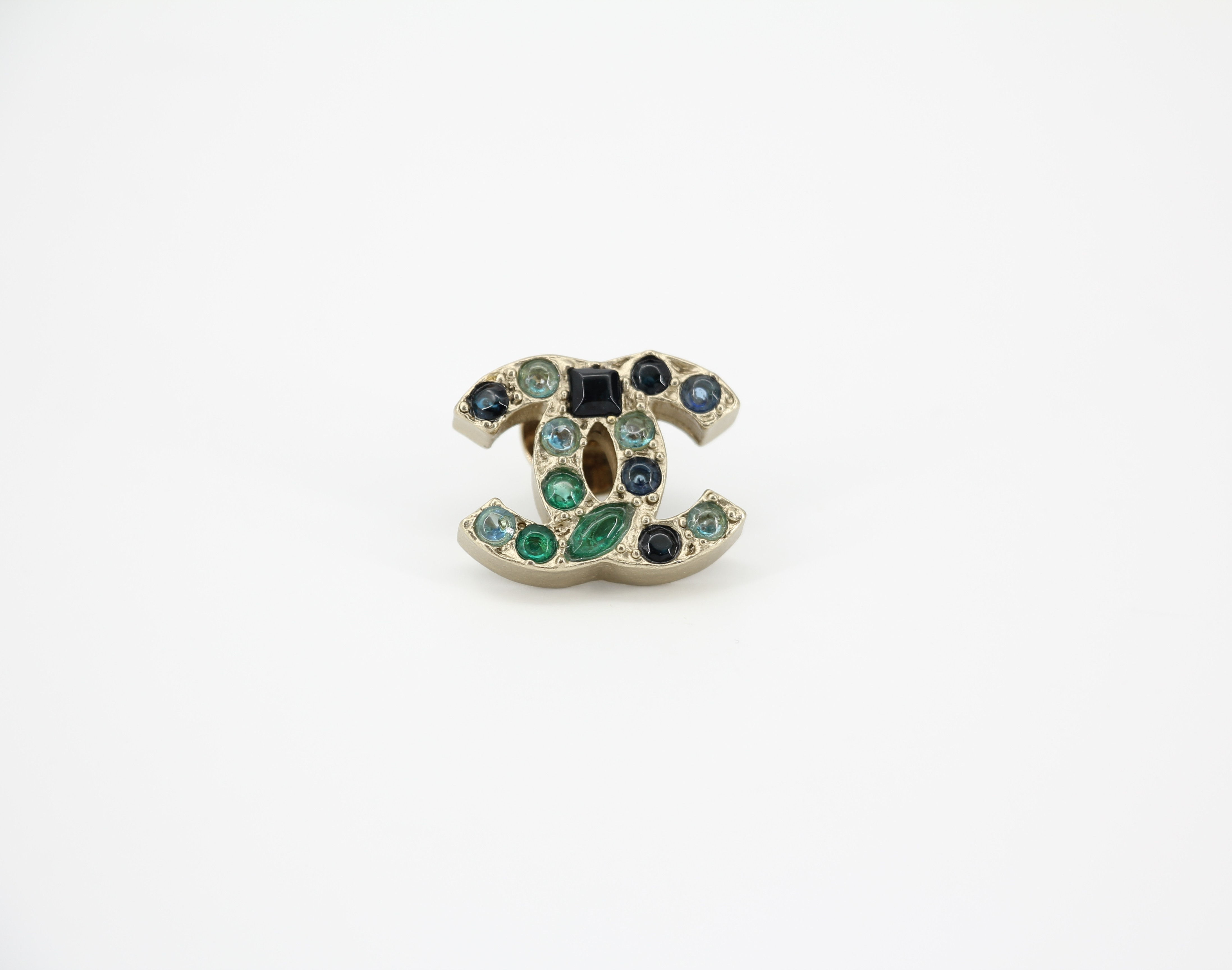 Chanel Vintage 07A Gripoix Blue Black & Green Pebble Brooch 