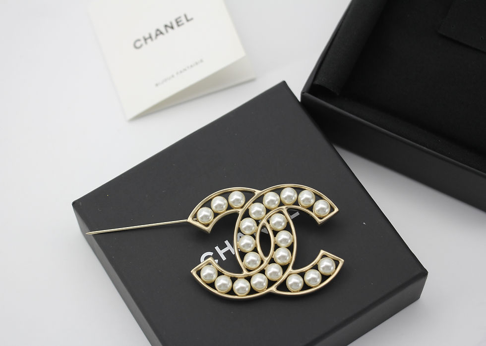 Thumbnail: Chanel B19V Imitation Pearl & Metal Frame CC Brooch