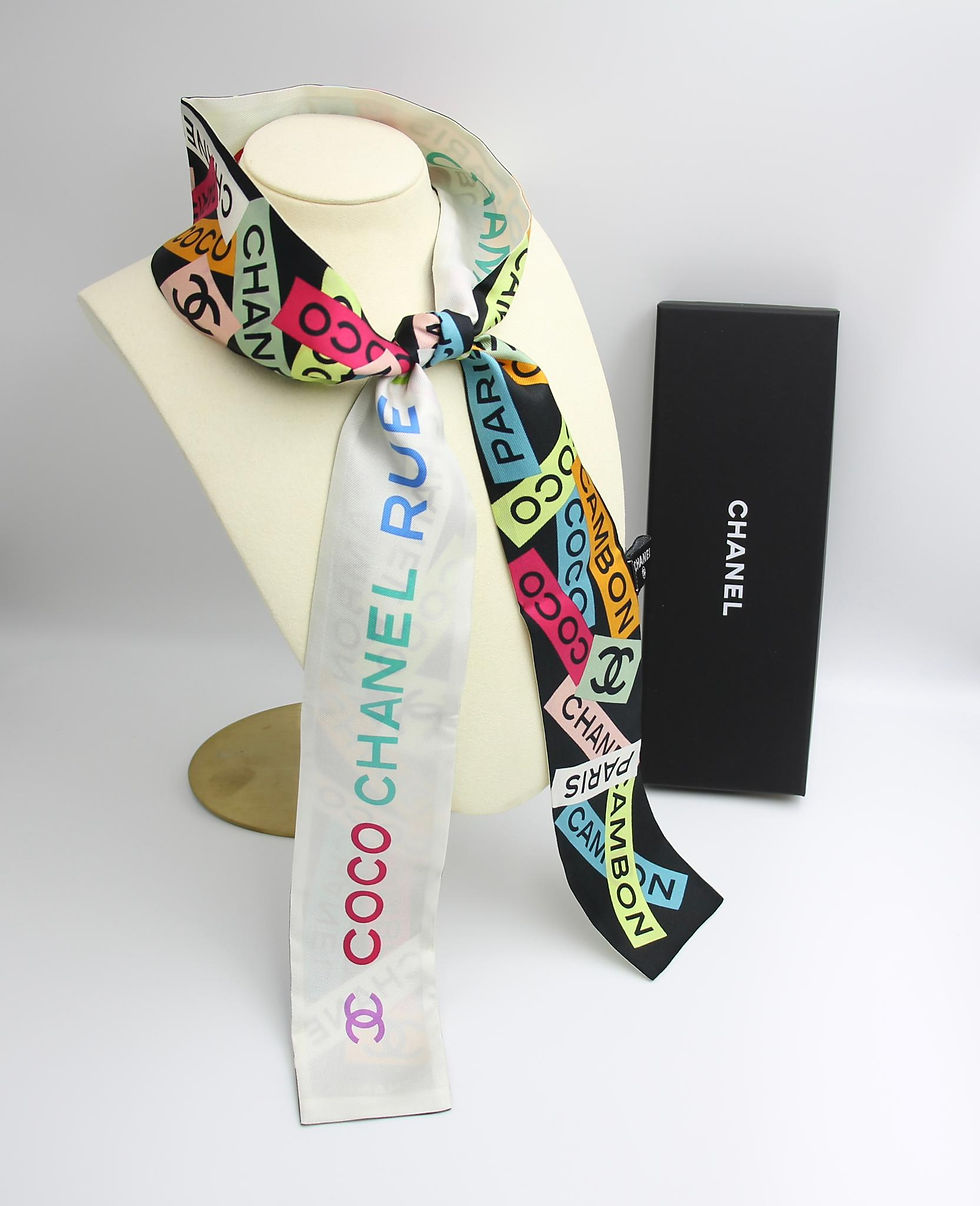 Thumbnail: CHANEL 100% Silk Multicolour Coco Mark Scarf