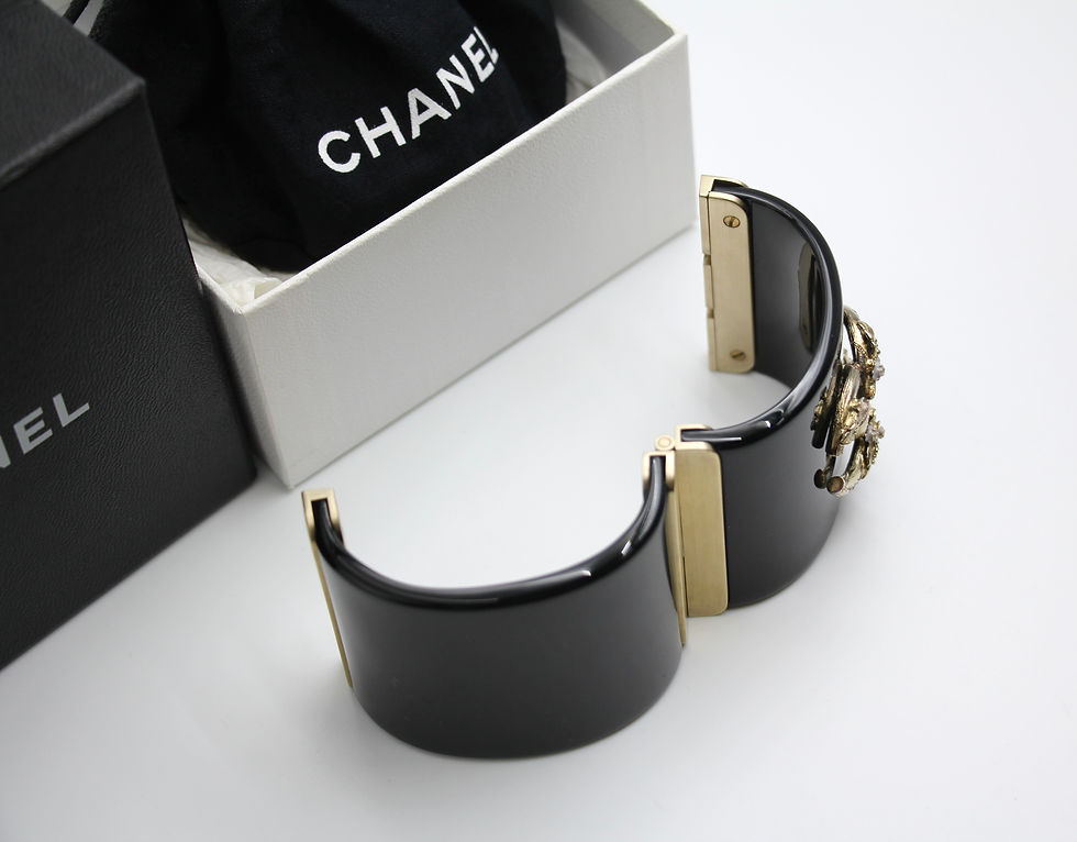 Thumbnail: Chanel 13C Metal Resin Black Flower Bracelet Cuff