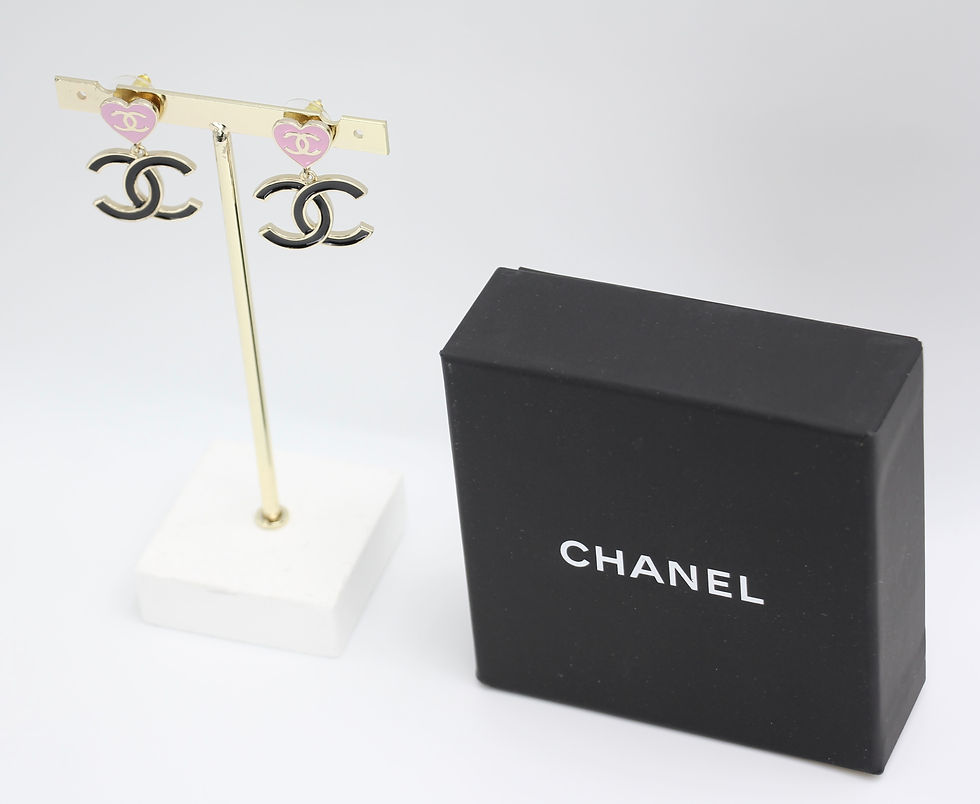 Thumbnail: Chanel 24A Metal Pink Heart & Black CC Dangle Stud Earrings