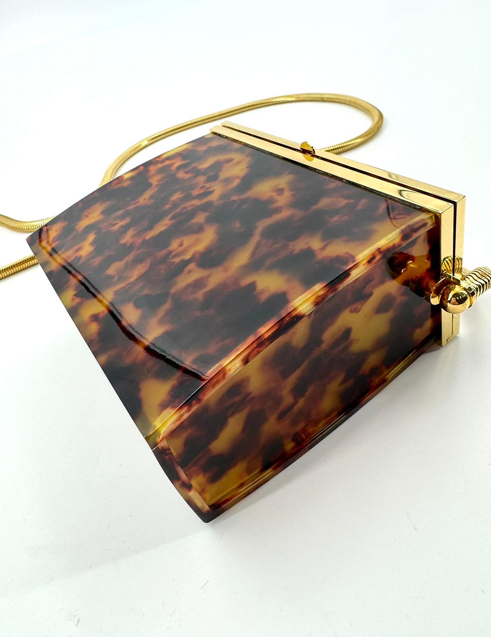 Thumbnail: Chanel Vintage 97P Tortoiseshell Plexiglass CC Evening Box Bag with 24k GP Chain