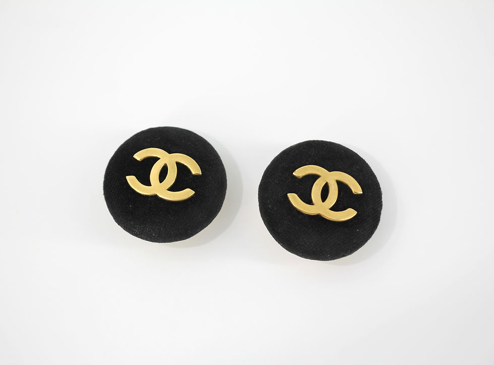 Thumbnail: Chanel Vintage 1986-92 Black Velvet Round Clip-on Earrings