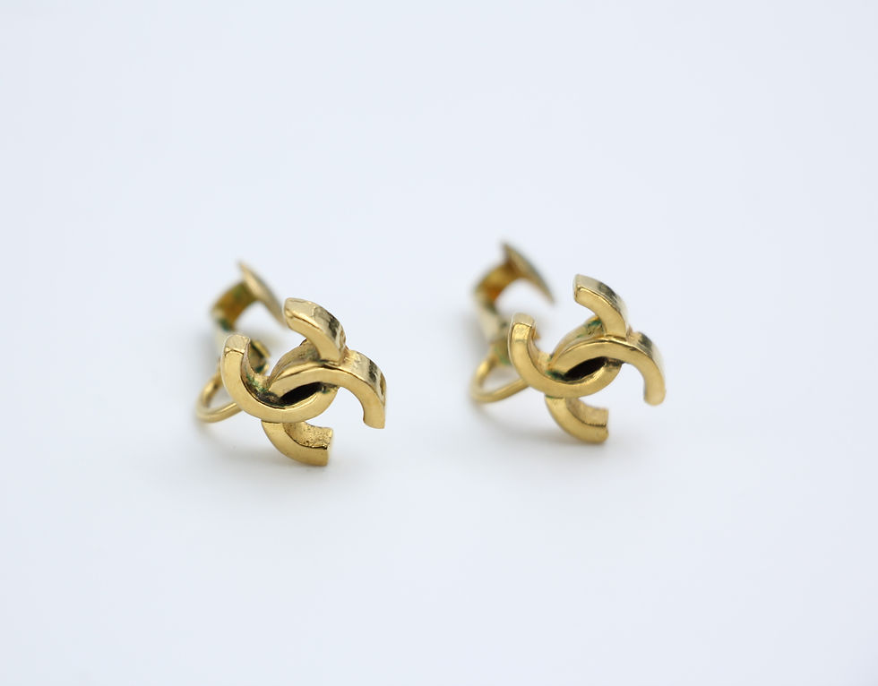Thumbnail: Chanel Vintage 71-80 Gold-plated Curved Buckle CC Thin Clip-on Earrings 