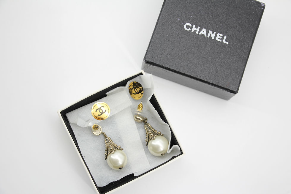 Thumbnail: Chanel Vintage 03P Imitation Pearl & Metal Bronze-Tone Stud Earrings