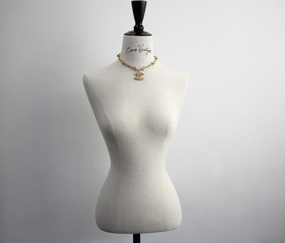 Thumbnail: Chanel Vintage 71-80 Rhinestone & Gold Plated Double-Sided CC Necklace 