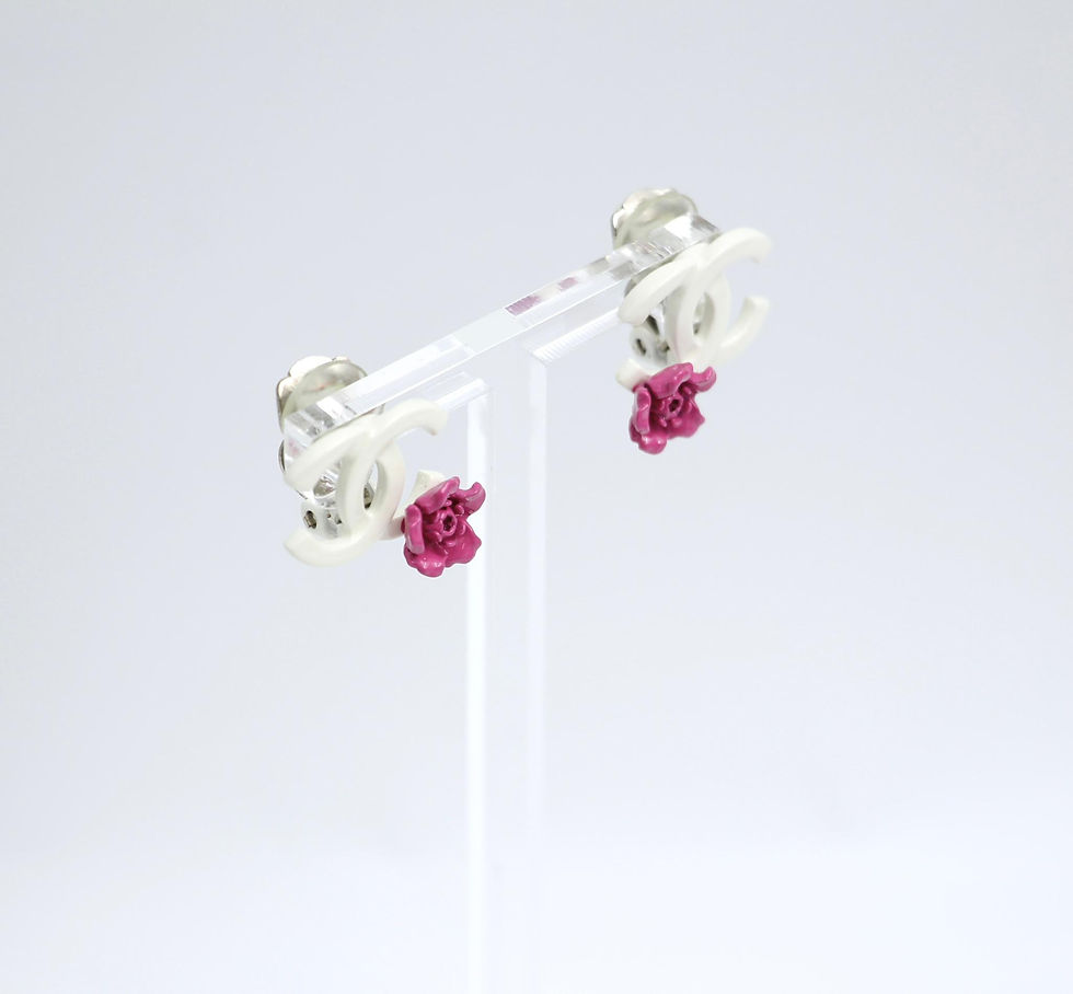 Thumbnail: Chanel Vintage 04P Resin Pink Red Flower Clip-on Earrings