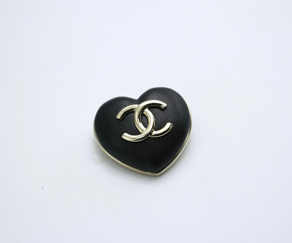 Thumbnail: Chanel 22K Metal & Leather Light Gold-Tone and Black Heart Brooch 