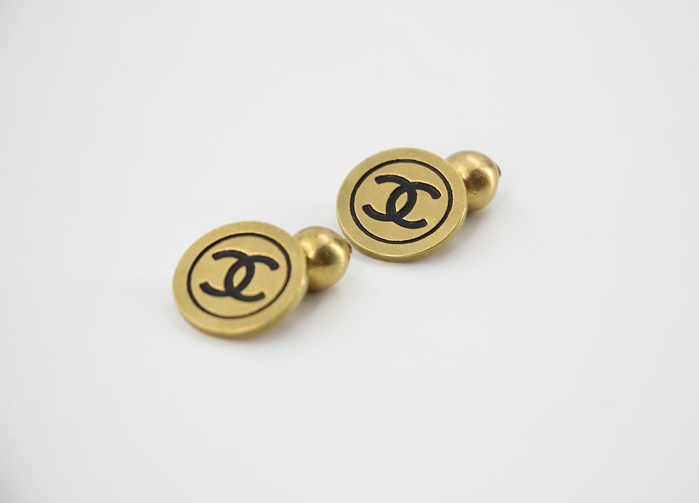 Thumbnail: Chanel Vintage 94A Metal Black CC Round Gold Cufflinks/Buttons