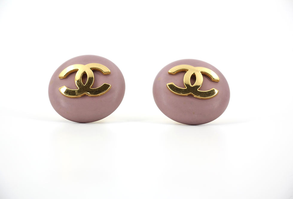 Thumbnail: Chanel Vintage 87 Resin Purple Pink CC Logo Large Round Clip-on Earrings