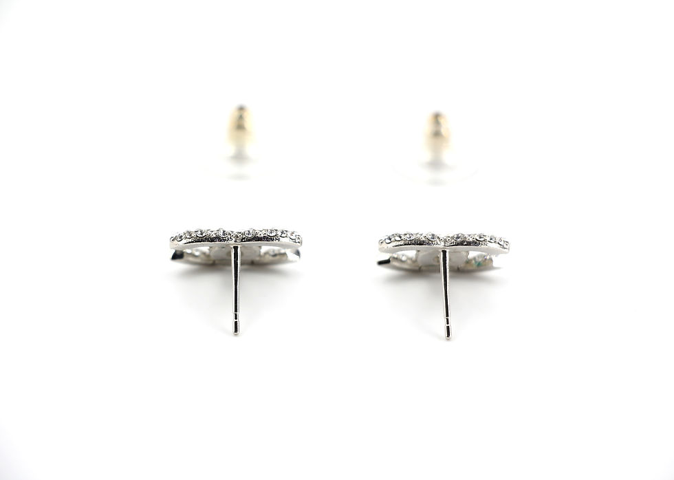 Thumbnail: Chanel B18S Rhinestone Classic Sliver CC Stud Earrings