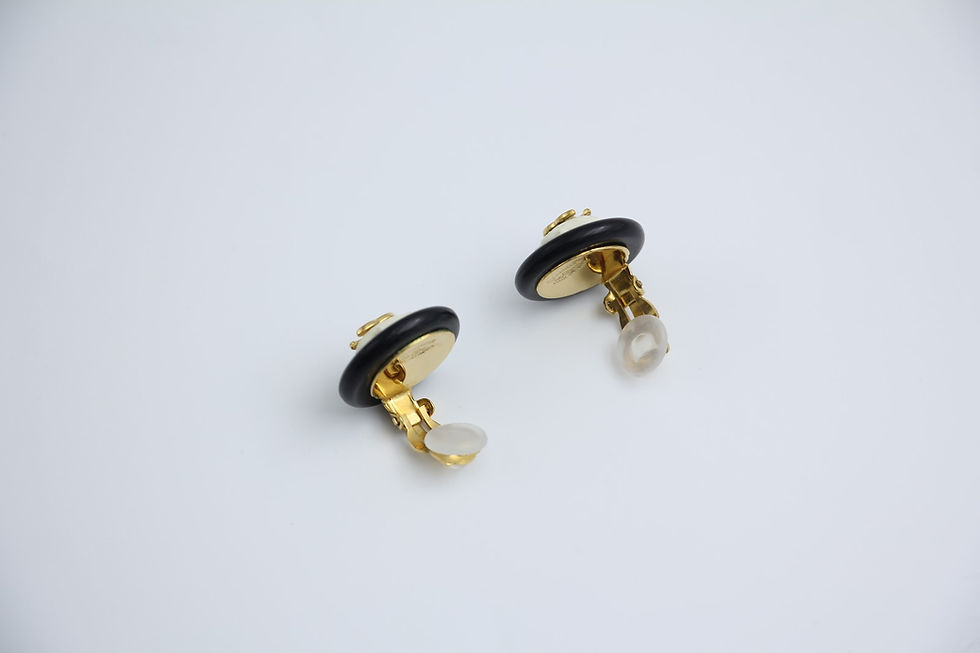 Thumbnail: Chanel Vintage 96C Gold Plated Resin Shell CC Logo Clip-on Earrings