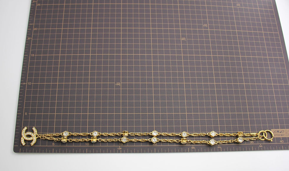 Thumbnail: Chanel Vintage 71-80 Rhinestone & Gold Plated Double-Sided CC Long Necklace