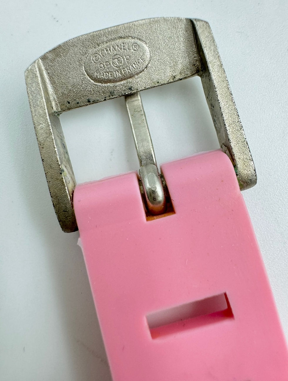 Thumbnail: Chanel Vintage 99P Rubber Pink with Peach Wording Bracelet 