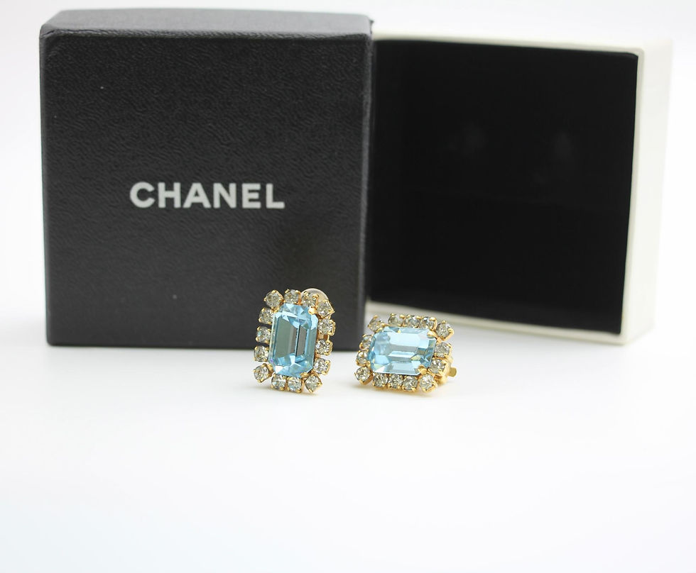 Thumbnail: Chanel Vintage 95P Rhinestone Light Blue Barbie Clip-on Earrings 