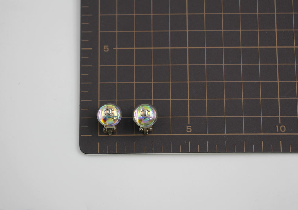 Thumbnail: Chanel Vintage 99P Iridescent Resin Mini Round Silver-Tone Clip-on Earrings