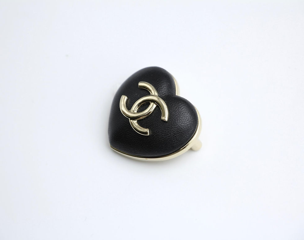 Thumbnail: Chanel 22K Metal & Leather Light Gold-Tone and Black Heart Brooch 