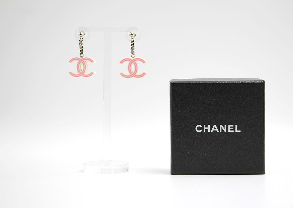 Thumbnail: Chanel Vintage 2004 Resin Pink Striped Dangle Stud Earrings