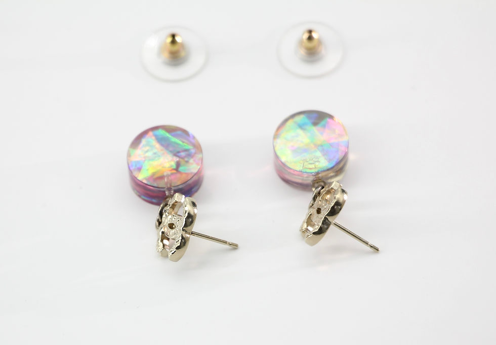 Thumbnail: Chanel 12A Resin Iridescent Purple Round Dangle Stud Earrings 