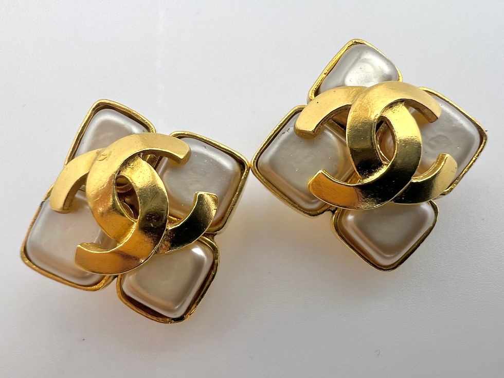 1995 Pearl Rhombic & Gold-plated Earrings (Clip-on)