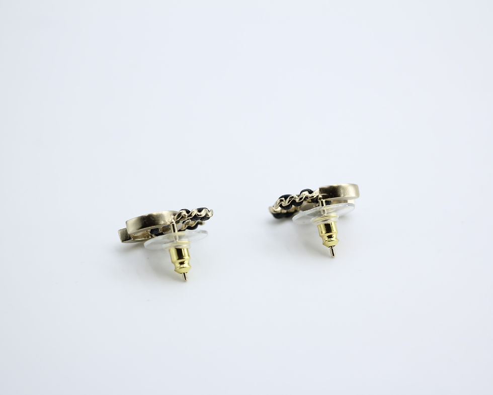 Thumbnail: Chanel B20C Leather with Rhinestones CC Stud Earrings
