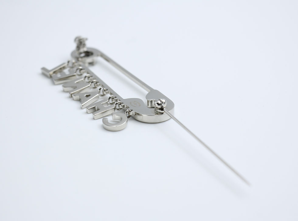 Thumbnail: Chanel B18P Rhinestone Metal Thick 'CHANEL' Brooch