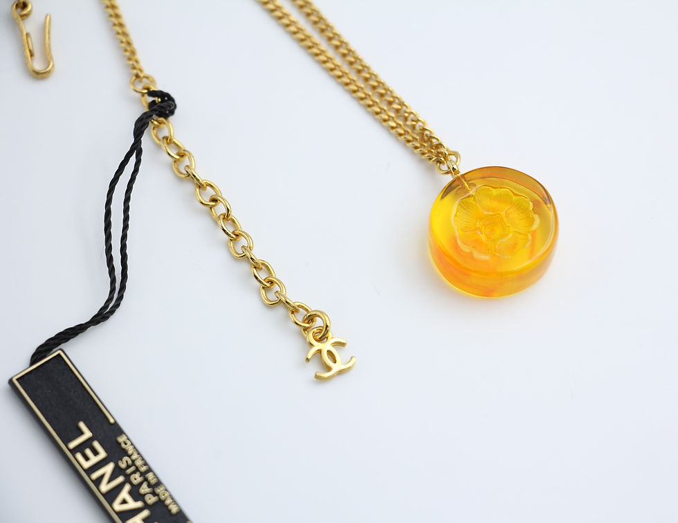 Thumbnail: Chanel Vintage 98A Acrylic Light Yellow Brown Camellia Necklace 