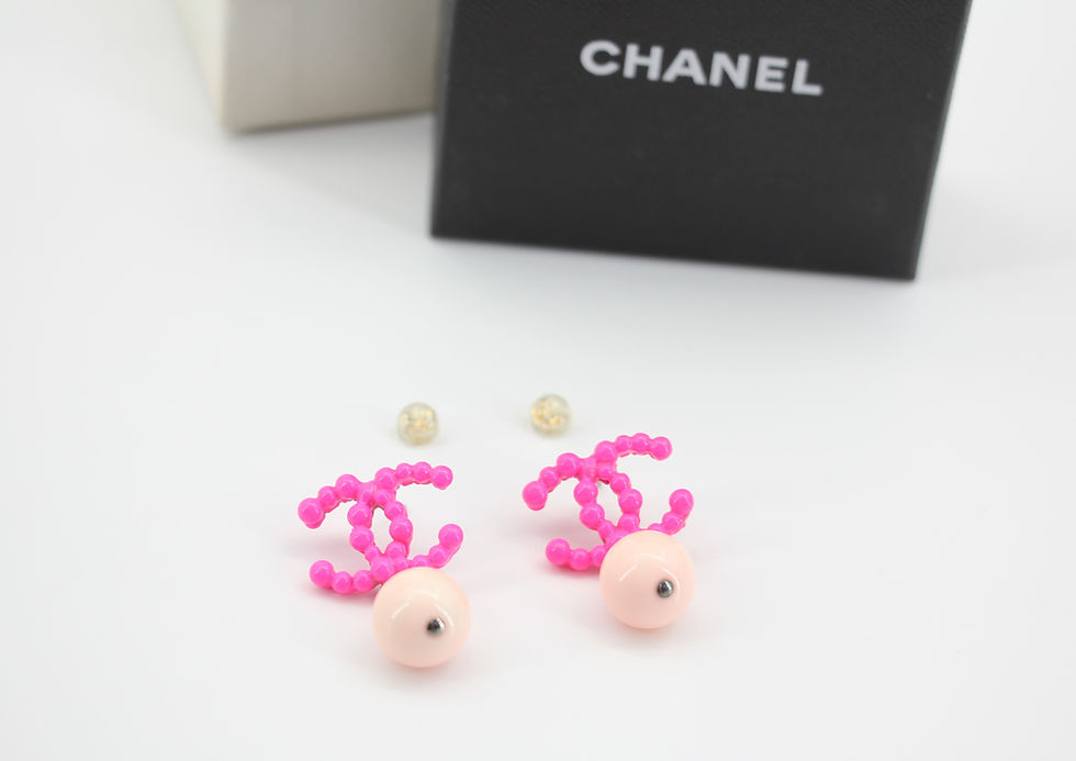 Thumbnail: Chanel Vintage 04A Resin Fluorescent Pink Bobble Pendant Stud Earrings 