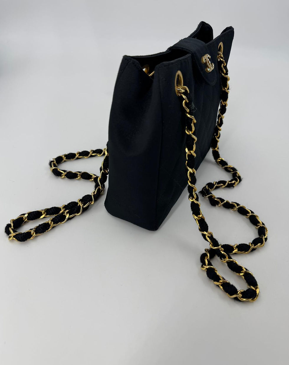 Thumbnail: Chanel Vintage Satin and Rhinestone Shiny Black Shoulder Bag