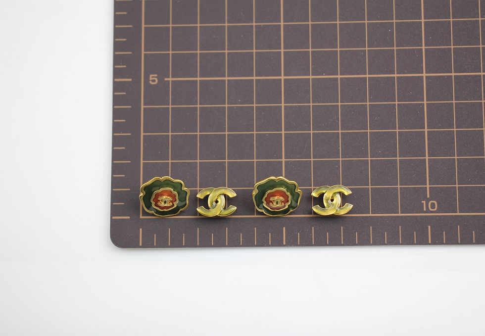 Thumbnail: Chanel Vintage 03P Enamel Green and Red Flower Stacking Stud Earrings 