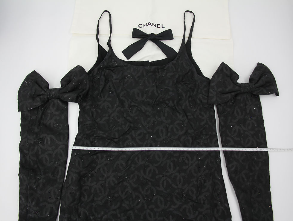 Thumbnail: Chanel 2023 Silk Jacquard Embellished Glove Black Dress Size 34
